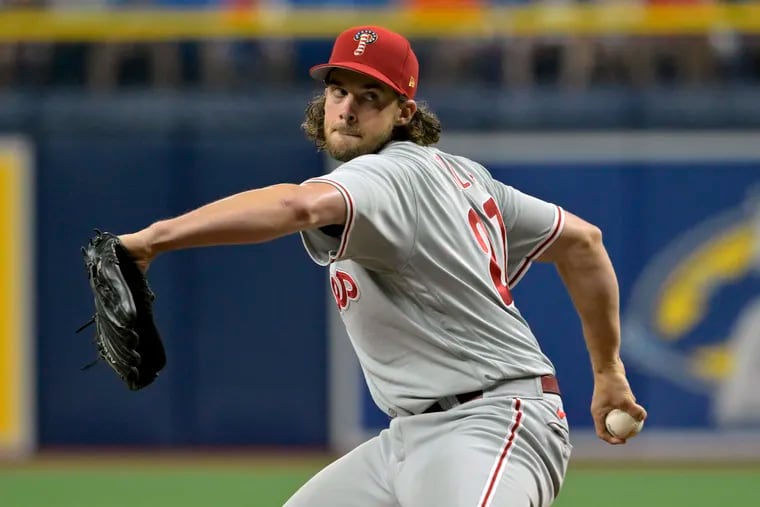Aaron Nola had 12 strikeouts and allowed just one earned run in 7⅓ innings against his good friend and former Phillie Zach Eflin.