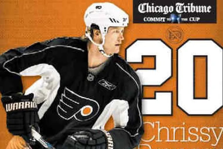 Chris Pronger wouldn't comment on this poster that appeared in a Chicago newspaper.