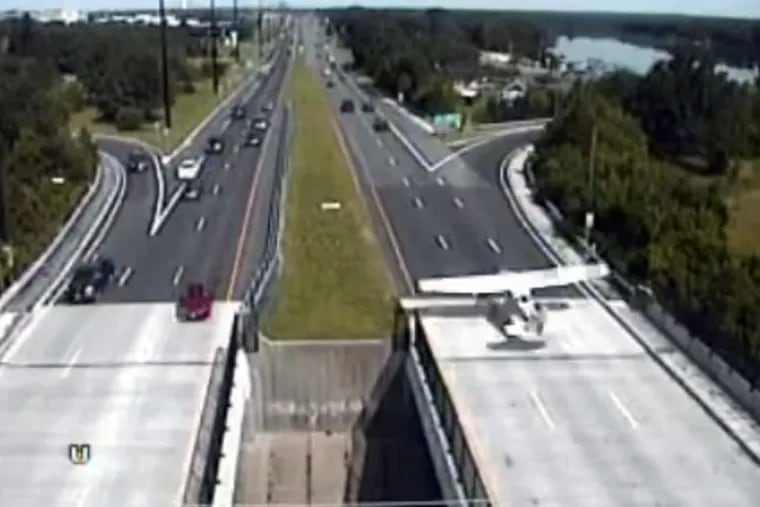 Video of the plane as it enters the Route 9/Route 72 overpass. (Courtesy: Stafford Township Police Department Facebook page)