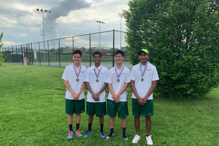 Adam Zhang and Harsha Santhanam won the Pioneer Athletic Conference doubles championship, defeating Spring-Ford in three sets.