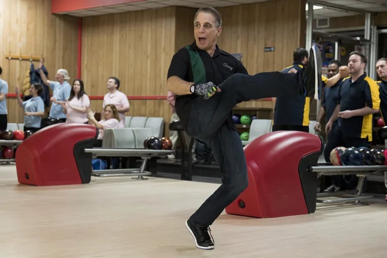 Tony Danza, actor, song-and-dance man, and onetime Northeast High School English teacher, kicks up his heels at the bowling alley in an episode of his new Netflix series "The Good Cop," in which he plays the disgraced police officer father to Josh Groban's by-the-book detective