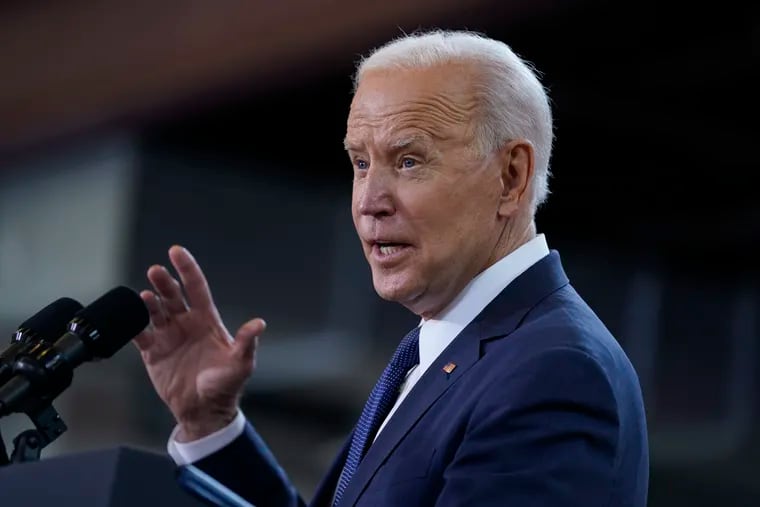 President Joe Biden delivers a speech on infrastructure spending at Carpenters Pittsburgh Training Center, Wednesday in Pittsburgh.