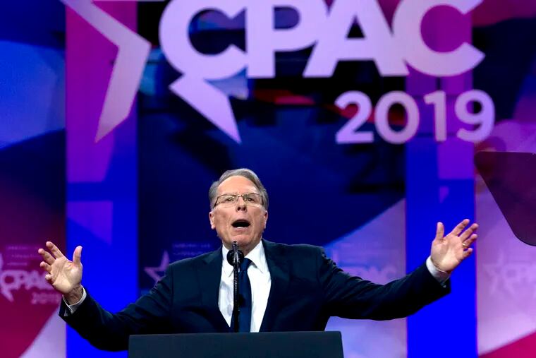 FILE--In this March 2, 2019, file photo, NRA executive vice president and CEO Wayne LaPierre speaks at Conservative Political Action Conference, CPAC 2019, in Oxon Hill, Md. The association is suing its ad agency over accusations the company has withheld crucial financial details. The lawsuit filed Friday in Virginia says Oklahoma City-based Ackerman McQueen is contractually bound to show documentation on its bills to the NRA but that the firm has "baldly ignored" requests for more information. The lawsuit says the NRA paid the company more than $40 million in 2017. (AP Photo/Jose Luis Magana)