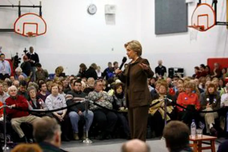 Sen. Hillary Rodham Clinton, in a close race for the Democratic presidential nomination, stops at a school in Story City, Iowa.