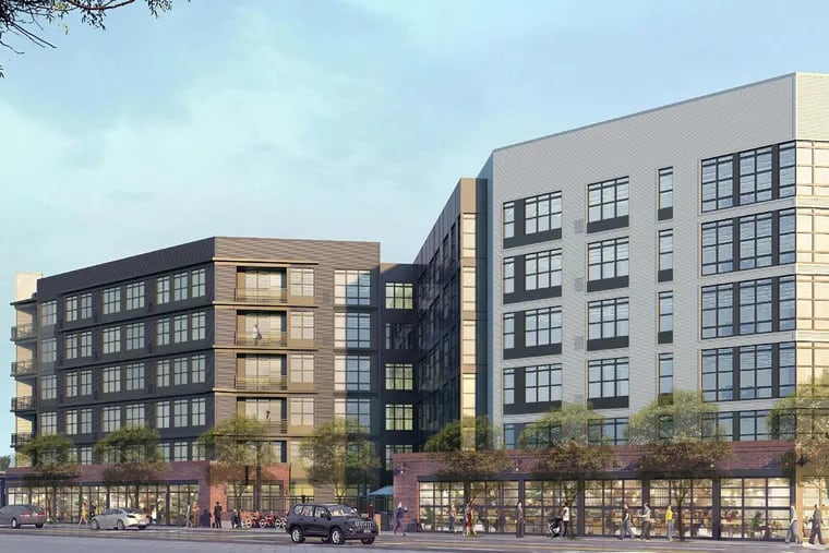Artist's rendering of planned 3700 Lancaster apartment complex, as seen from Powelton Avenue.