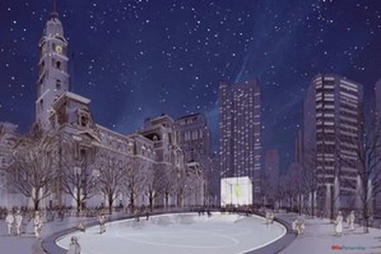 The Center City District&#0039;s new master plan for Center City calls for the granite plaza in front of City Hall to become a public park with an outdoor skating rink, a large grassy lawn, and cafes.