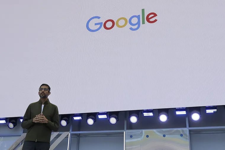 Google CEO Sundar Pichai speaks at the Google I/O conference in Mountain View, Calif.