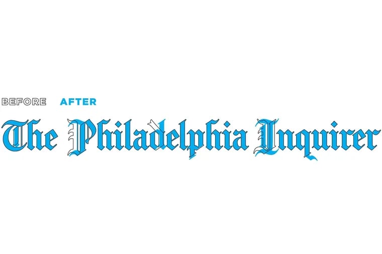 This illustration shows how the lettering of the new Philadelphia Inquirer logo compares to the old. The major differences include adjustments to the P and I, with smaller changes to the T, d, p, and q.