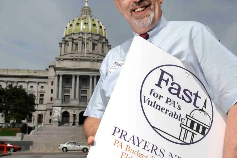 Stephen Drachler , United Methodist Advocacy of Pennsylvania's chief, has stopped eating solid food to protest budget cuts for assistance.
