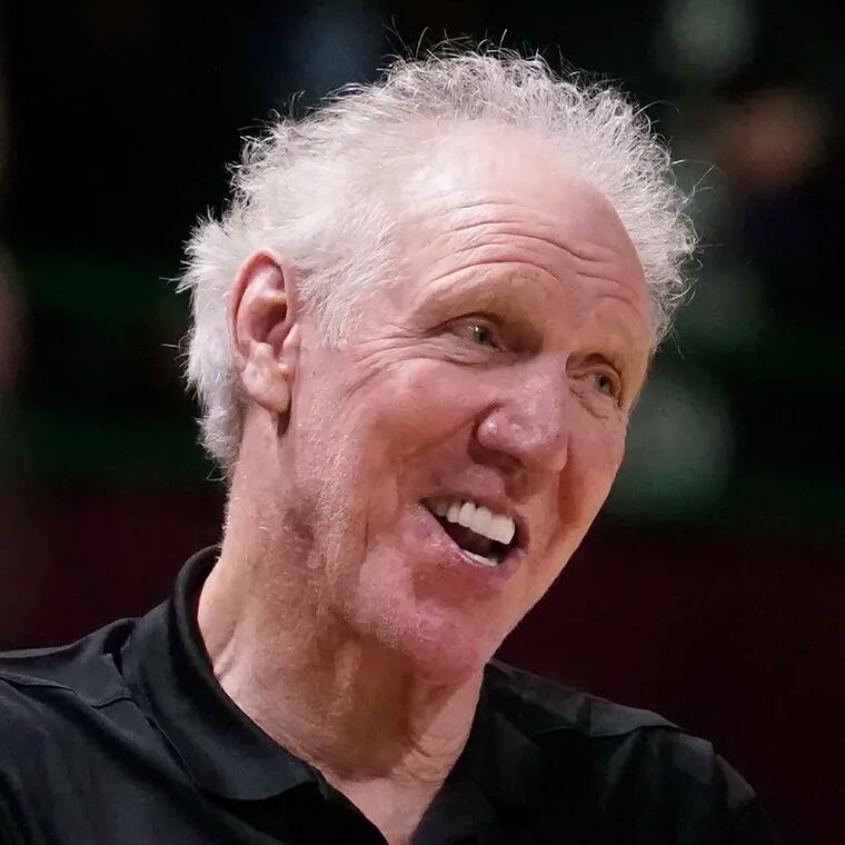 Basketball Hall of Famer Bill Walton laughs during a practice session for the NBA All-Star Game in Cleveland  on Feb. 19, 2022.