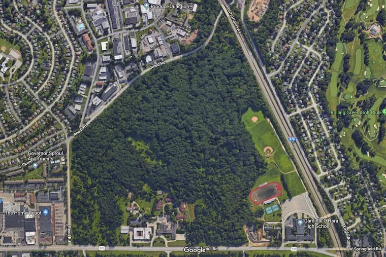 The 213-acre Don Guanella footprint, according to Google Maps. The privately owned tract in Marple Township is set to become Delaware County's largest park.