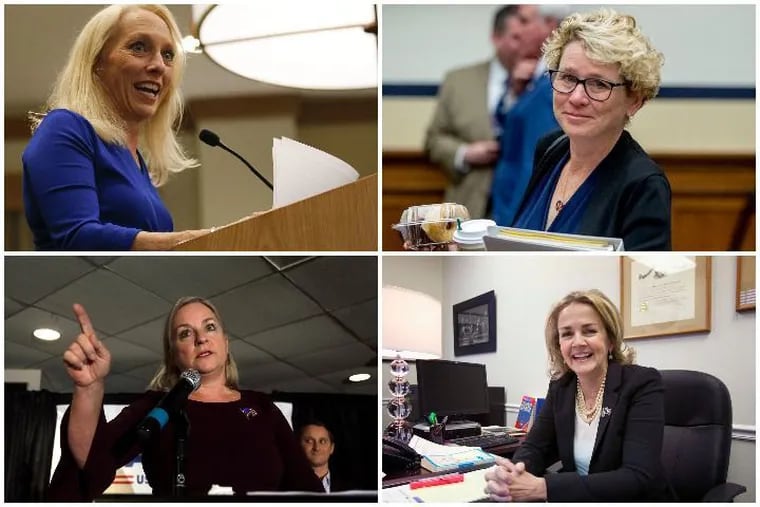 Clockwise from top left: U.S. Reps. Mary Gay Scanlon, Chrissy Houlahan, Madeleine Dean and Susan Wild, all Pennsylvania Democrats, have split on whether to begin an impeachment inquiry of President Donald Trump. (YONG KIM / Staff Photographer; ANDREW HARNIK / AP; ED HILLE / Staff Photographer; JACQUELINE LARMA / AP).