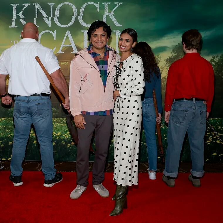 NEW YORK, NEW YORK - JANUARY 31: M. Night Shyamalan and Ishana Shyamalan attend the "Knock At The Cabin" special screening with Kid Cudi at AMC Lincoln Square Theater on January 31, 2023 in New York City.