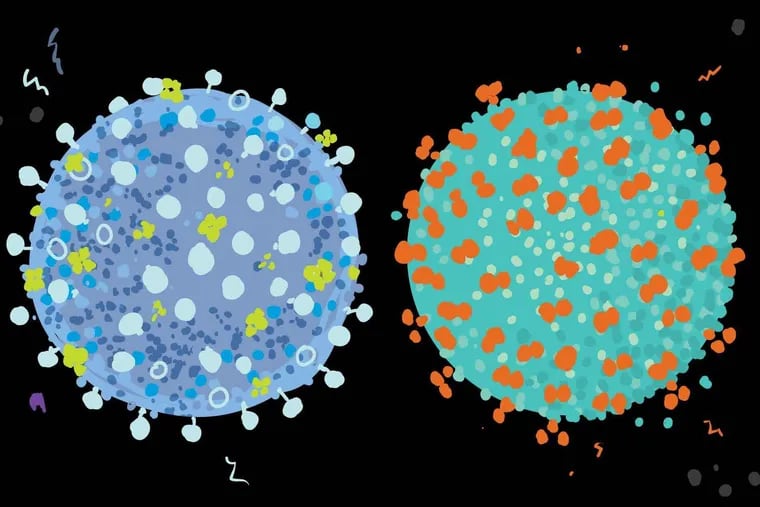 Don't call it flurona, but yes, a person can be infected with influenza (left) and the coronavirus at the same time.