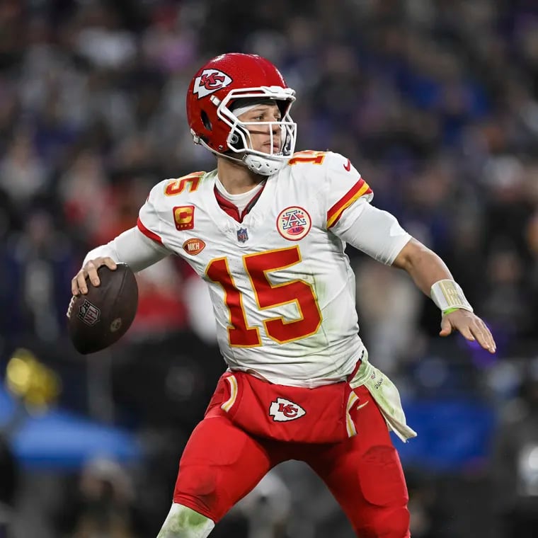 Kansas City Chiefs quarterback Patrick Mahomes passing during the AFC championship game against the Baltimore Ravens on Jan. 28.