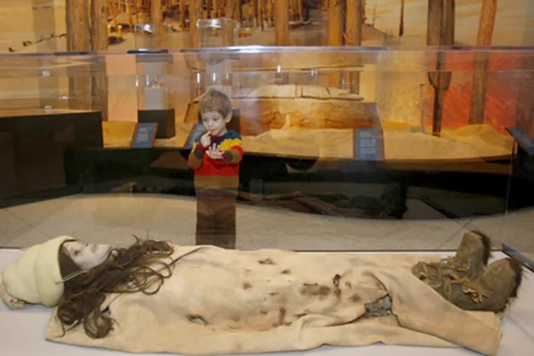 Eli Kranjec, 3, looks at a "dummy mummy" in a display case. The real object was supposed to be "The Beauty of Xiahoe" c. 1800-1500 BCE. (Michael S. Wirtz / Staff Photographer)