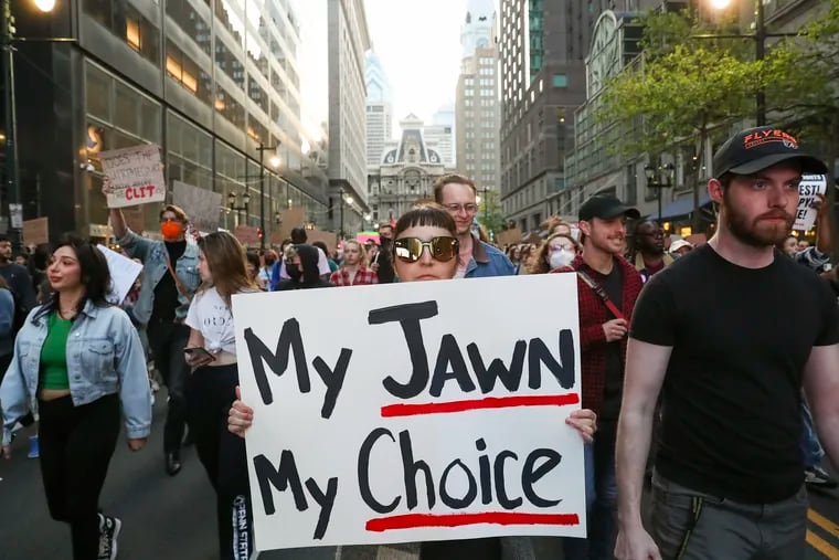 Protesters in support of abortion rights march from City Hall to the federal courthouse in Philadelphia on Tuesday, May 3, 2022.