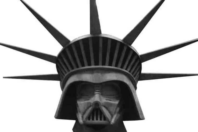 A Statue of Liberty helmet, one of 100 &quot;reimagined&quot; by underground artists and designers as part of the Vader Project. The helmets will be offered for sale at Freeman's.