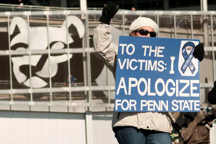 Protesters outside last weekend Beaver Stadium let Penn State officials know that the Sandusky scandal will not fade quietly.