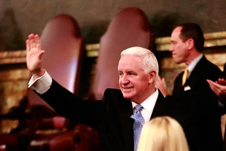 Penn. Governor Corbett concludes his fourth budget address in the Capitol, Tuesday, February 4, 2014. ( DAVID SWANSON / Staff Photographer )