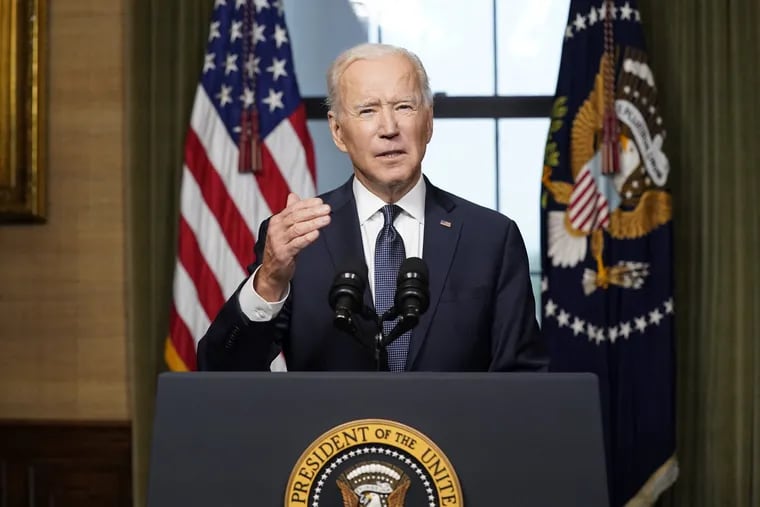 President Joe Biden speaks from the Treaty Room in the White House on Wednesday, April 14, 2021, about the withdrawal of the remainder of U.S. troops from Afghanistan.