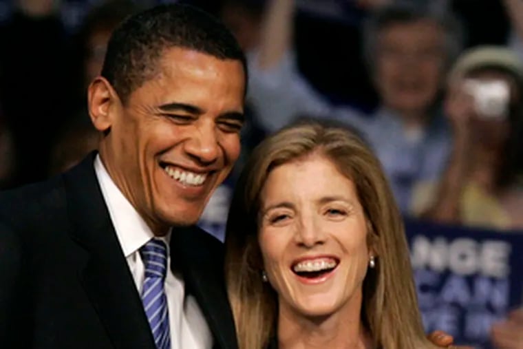 Caroline Kennedy with Barack Obama at an April rally. She has taken a more public profile since joining his campaign.