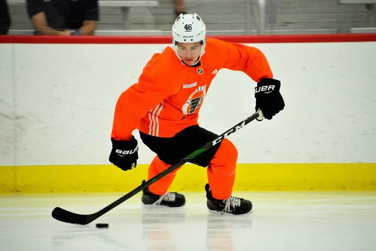 Bobby Brink participates in the Flyers 2019 developmental camp at the Flyers Training Center. Brink was the second-round pick in the 2019 draft and signed with the Flyers on Sunday.