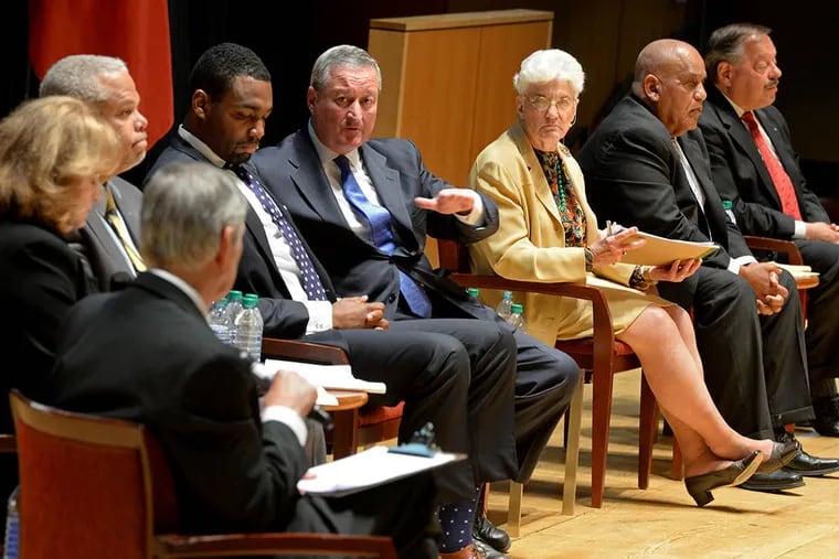 Candidates debate earlier this month at Temple, but no one has become a real standout. (TOM GRALISH / STAFF PHOTOGRAPHER)