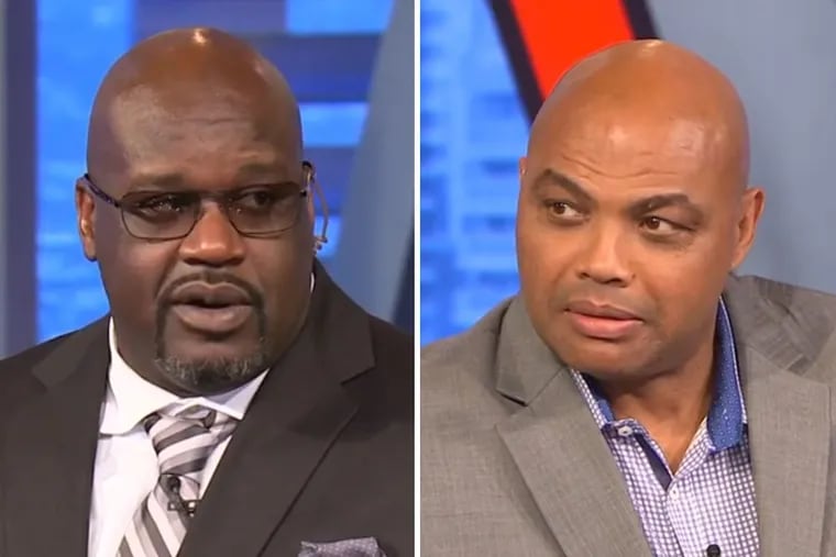 "Inside the NBA" analysts Shaquille O'Neal (left) and Charles Barkley had nothing but praise for Sixers star Joel Embiid before, during, and after Thursday's night's win over the Los Angeles Lakers.