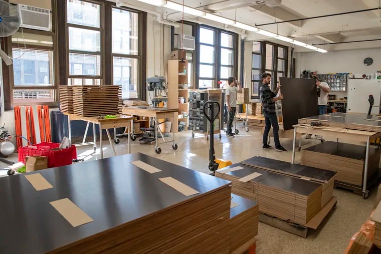 Furniture is assembled and prepared at the Milder Office furniture workroom inside the Bok Building in South Philadelphia on Tuesday, Oct. 15, 2019.