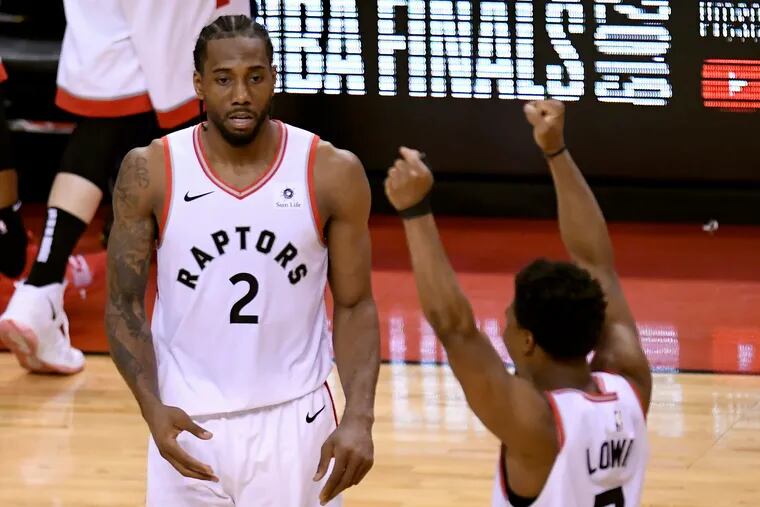 Kawhi Leonard (left) and Kyle Lowry have brought the NBA Finals north of the border for the first time ever. They'll take on the two-time defending champion Warriors in Game 1 tonight at 9 p.m. (6ABC).