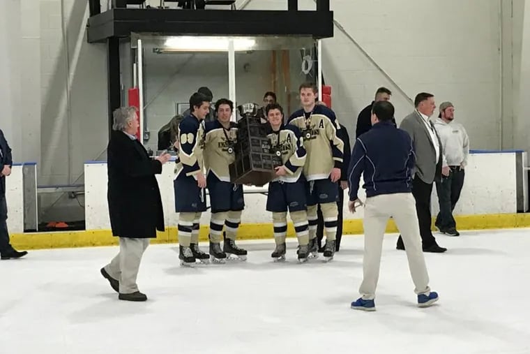 The West Chester Rustin ice hockey team won its fifth consecutive Class A state hockey title.