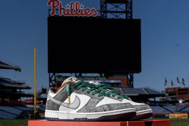 The Nike Dunk Low “Philly" shoe at Citizens Bank Park.