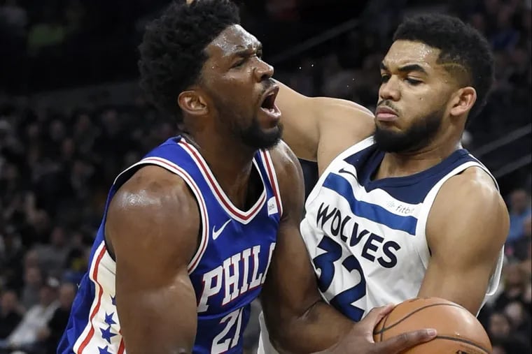 Philadelphia 76ers centerJoel Embiid recorded 28 points, 12 rebounds, eight assists and one block against Karl-Anthony Towns Minnesota Timberwolves.
