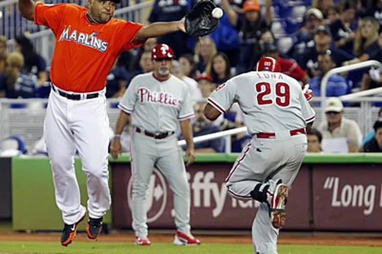 Hector Luna has played 57 games with Lehigh Valley and 26 with the Phillies. (Wilfredo Lee/AP)