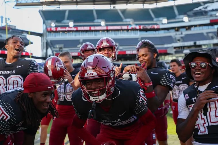 Temple celebrates after its 41-9 win against Norfolk State at Lincoln Financial Field on Saturday.