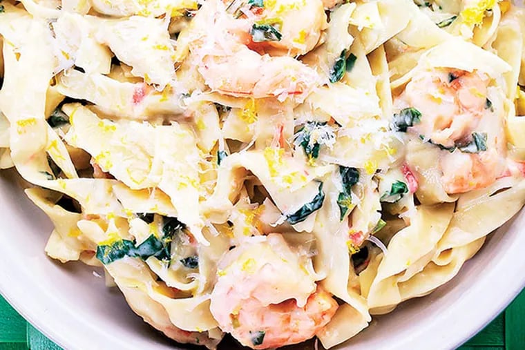 Lemony Shrimp and Spinach Fettuccine. (Photo by Deb Lindsey for The Washington Post)