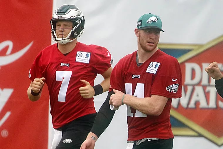 #7 — Nate Sudfield and #11 Carson Wentz are changing practice field. Aug. 03, 2018 19 2018 AKIRA SUWA / For The Inquirer.