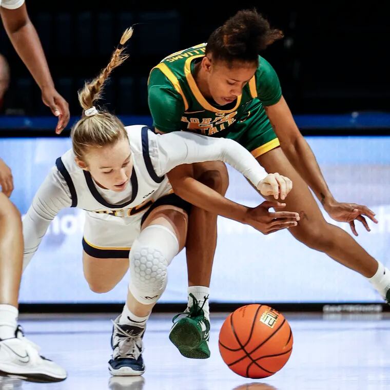 Drexel sophomore Grace O'Neill, seen here in action earlier this season, was one of four players in double figures as the Dragons secured a spot in the CAA semifinals on Friday night.