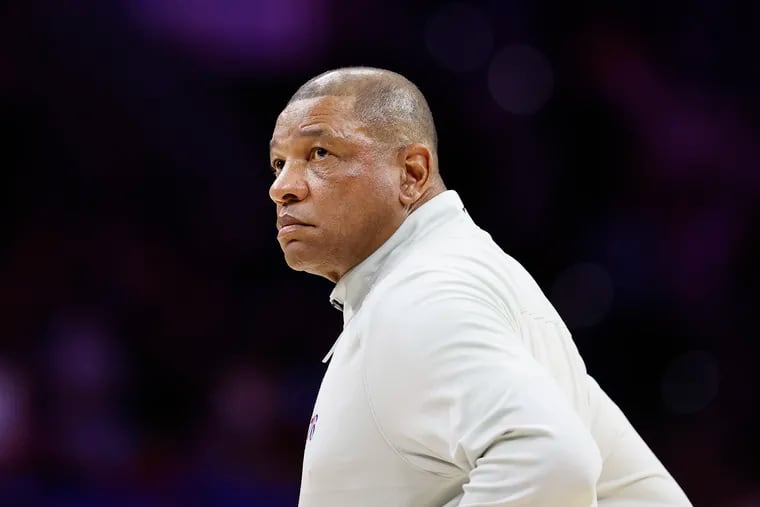Sixers Head Coach Doc Rivers against the Toronto Raptors during game five of the first-round Eastern Conference playoffs on Monday, April 25, 2022 in Philadelphia.