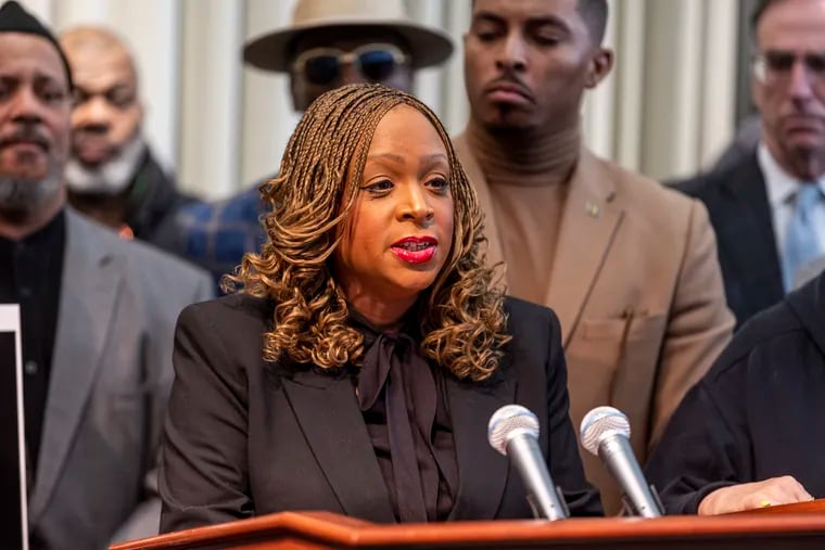 City Councilmember Jamie Gauthier speaks at a press conference on Jan. 11. This week, she introduced a package of legislation aimed at curbing displacement in gentrifying neighborhoods.