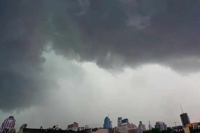 Storm clouds roll over Center City Philadelphia on Wednesday, the day of the derecho.