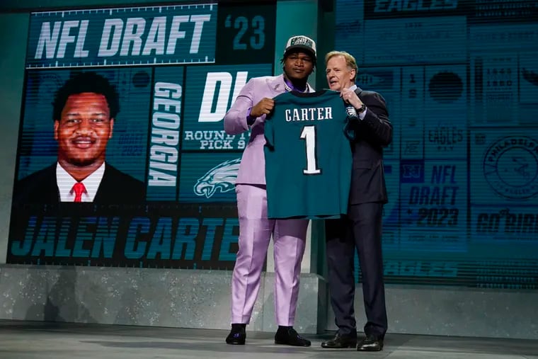 The Eagles drafted Jalen Carter with the ninth overall pick in the 2023 NFL draft Thursday.