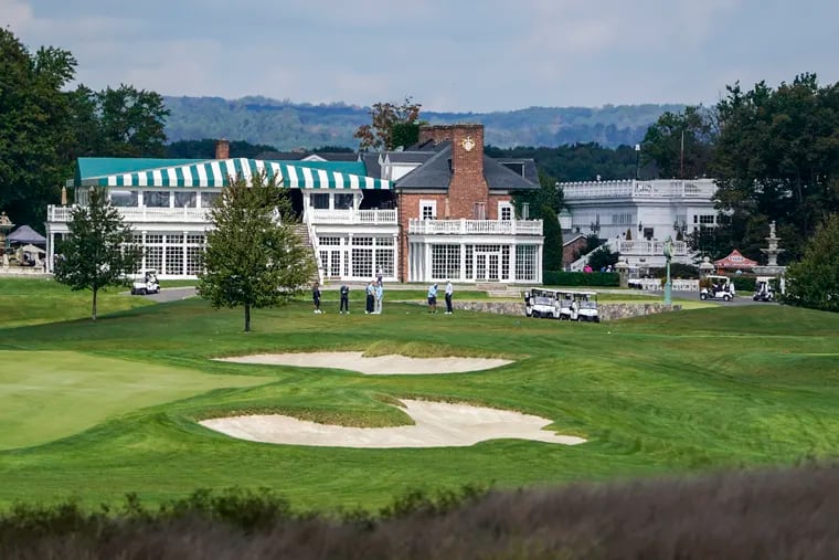 Golfers gather at Trump National Golf Club in Bedminster, N.J., in October 2020.