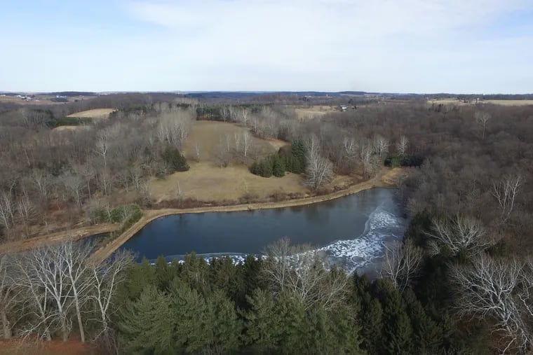 Aerial shot of 577-acre Glenroy Farm acquisition, situated along the Octoraro Creek in Chester County.