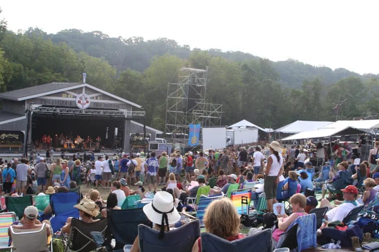 The mainstage at the Philadelphia Folk Festival in 2011.  Crowds are expected to attend the fest this weekend at the Old Pool Farm near Schwenksville.