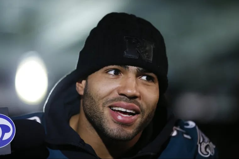 Eagles outside linebacker Mychal Kendricks during a press conference at the mall of America in Minnesota, Thursday, Feb. 1, 2018. YONG KIM / Staff Photographer 