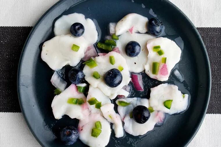Scallop and Blueberry Seviche, made from a recipe in the new cookbook. (Photo for The Washington Post by Deb Lindsey)