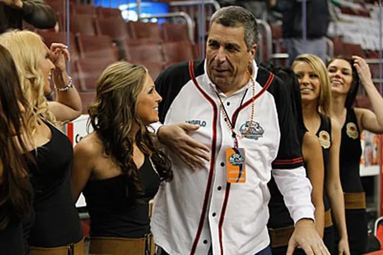 Wing Bowl co-founder Angelo Cataldi talks with several Wingettes before Wing Bowl 20. (Alejandro A. Alvarez/Staff Photographer)