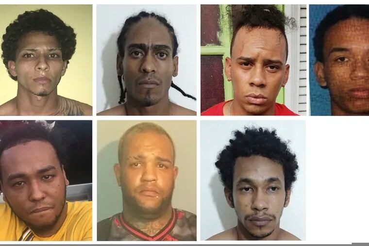 This combination of photos provided by the Dominican Republic National Police on Wednesday, June 12, 2019 shows suspects in connection with the shooting of former Red Sox star David Ortiz in Santo Domingo, Dominican Republic. Police identify the men as, top row from left, Rolfy Ferreyra, who has been identified as the shooter, Joel Rodriguez Cruz, Oliver Moises Mirabal Acosta, and Eddy Vladimir Feliz Garcia. Bottom row from left, Polfirio Allende Dechamps Vazquez, Luis Alfredo Rivas Clase and Reynaldo Rodriguez Valenzuela. All the men with the exception of Rivas Clase have been detained. (Dominican Republic National Police via AP)
